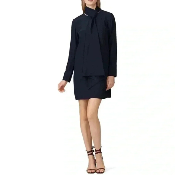 Tibi Silk Crepe Tie Neck Mini Dress Cocktail Retro Office Siren Boardroom New - Picture 3 of 17